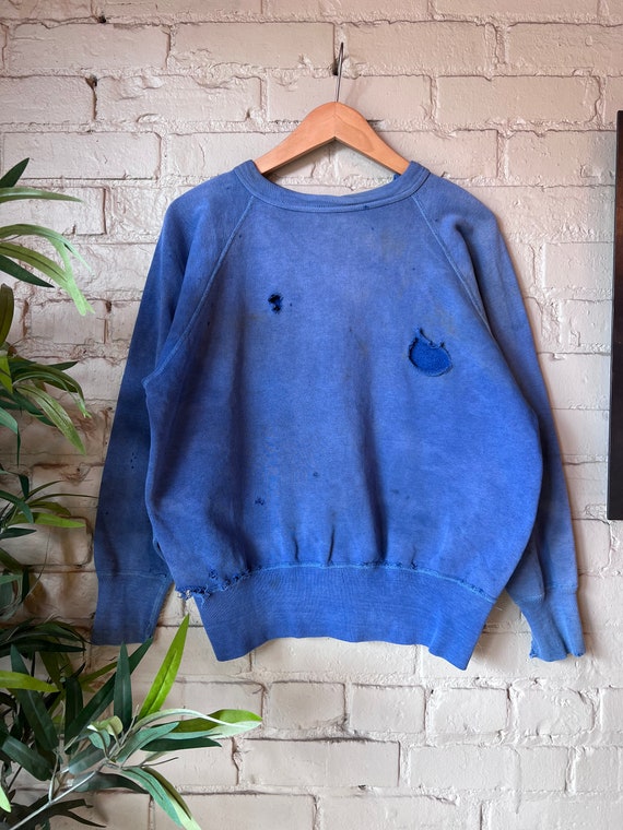 L, 1950s Thrashed Blue Cotton Sweatshirt, As Is