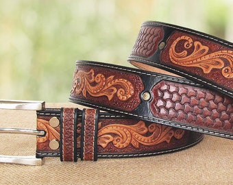 Hand tooled leather belt, Custom size leather belt, Handcrafted leather belt, Western leather belt, Handmade leather belt, IvicoArt