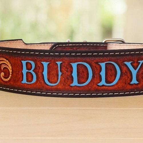Personalized Western Leather Dog Collar With Your Dogs Name Etsy
