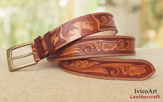 Hand Tooled Leather Belt Custom Size 