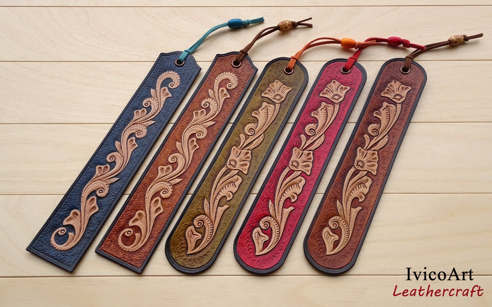 Hand tooled leather bookmark Leather bookmark Brown Etsy