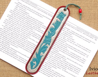 Hand tooled leather bookmark, Leather bookmark, Silver bookmark, Handmade leather bookmark, Handcrafted leather bookmark, IvicoArt