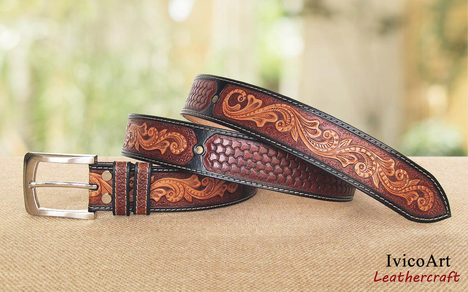 Made To Order Custom Hand Carved Hand Tooled Leather Belt