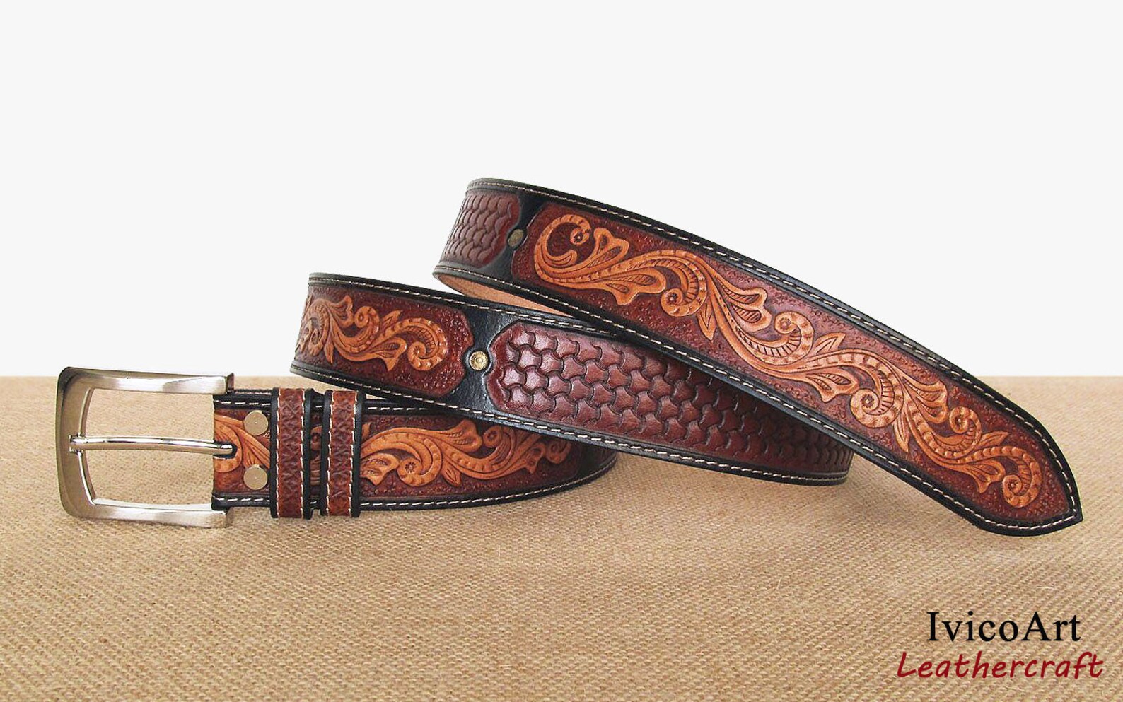 Hand tooled leather belt Leather Belt for Men Sheridan Style Etsy