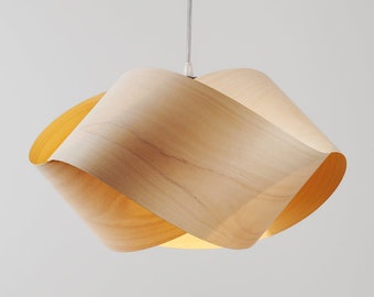 Summer wood pendant light UFO - Pendant crafted - Natural Wood Veneer -Artistic Light Fixture - Hand made-Unique Light - Modern wood pendant