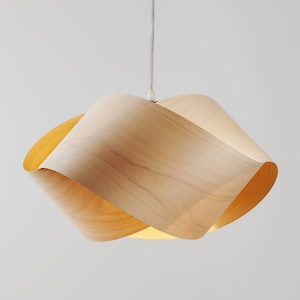 Summer wood pendant light UFO Pendant crafted Natural Wood Veneer Artistic Light Fixture Hand made-Unique Light Modern wood pendant image 1