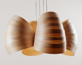 Scandinavian Wood Pendant Light – Modern Minimalist Chandelier for Dining Room or Kitchen