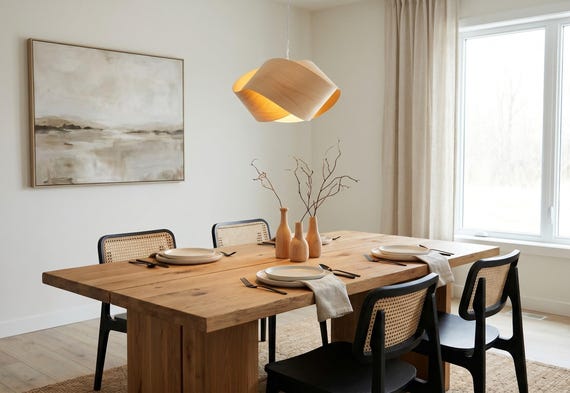 UFO Wood Veneer Pendant Light - Artistic Summer Decor Ceiling Lamp