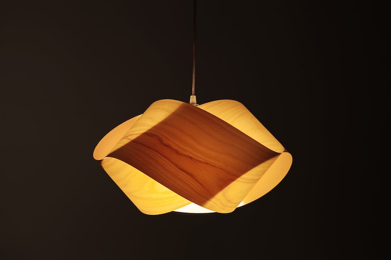 Summer wood pendant light UFO Pendant crafted Natural Wood Veneer Artistic Light Fixture Hand made-Unique Light Modern wood pendant image 2