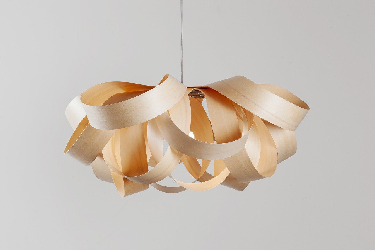 Scandinavian Wood Pendant Lamp: 24" Nordic Modern Light, Customizable Colors