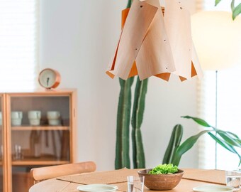 Skandinavischer Kronleuchter aus Holzfurnier - Moderne Kiefer Geometrische Anhänger, Minimalistische Esszimmer Leuchte