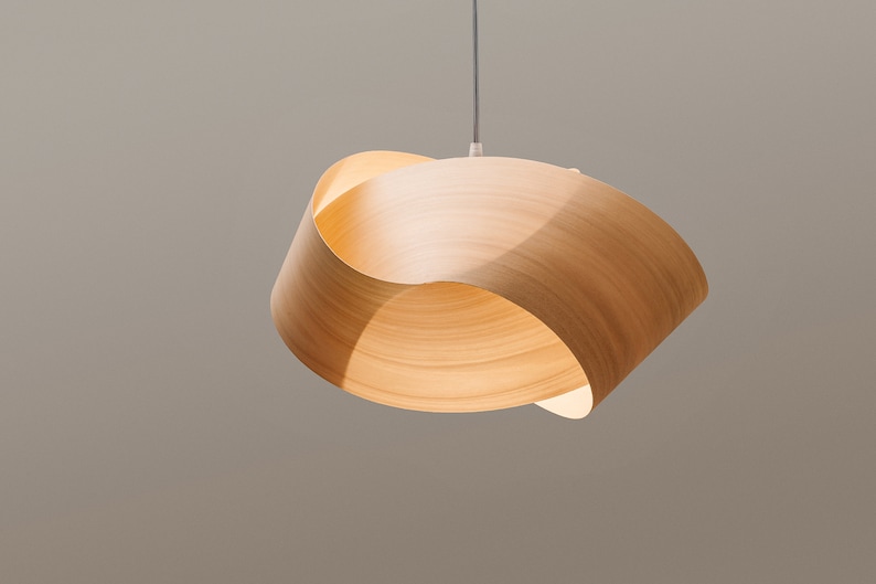 Summer wood pendant light UFO Pendant crafted Natural Wood Veneer Artistic Light Fixture Hand made-Unique Light Modern wood pendant image 8