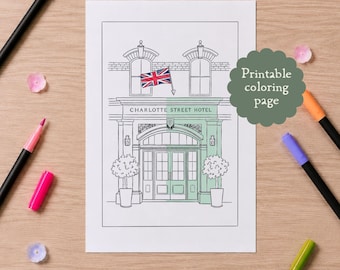 Charlotte Street Hotel Coloring Page, London Architecture Illustration, Outline Drawing (A4 Digital Download)