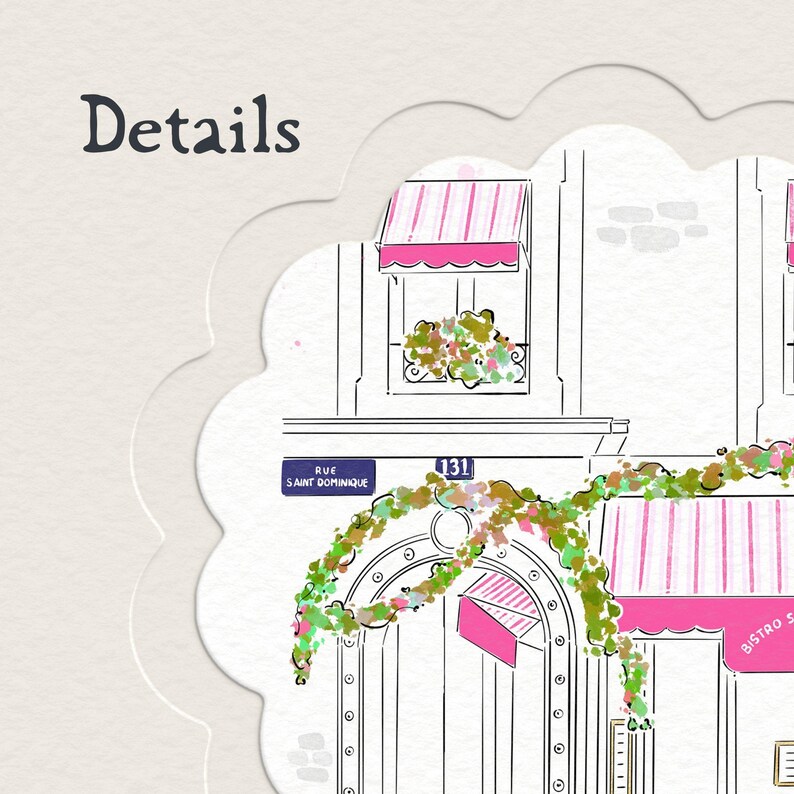 Afdrukbaar Paris Café, restaurant muurkunst, illustratie bistro Saint Dominique (digitale download A4) afbeelding 4