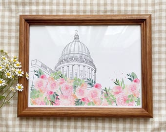 St Paul's Cathedral Art Print, London Wall Art, Floral Architecture Illustration (A4 Paper)