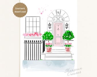 Notting Hill Pink Door Printable, London Street Wall Art (A4 Digital Download)
