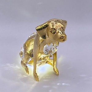 Swarovski yellow crystal studded silver plated dog figurine ornament
