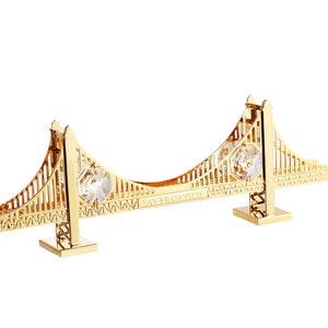 Handmade 24K gold plated Golden Gate bridge hand decorated Swarovski crystals interior table décor figurine premium gift San Francisco Icon