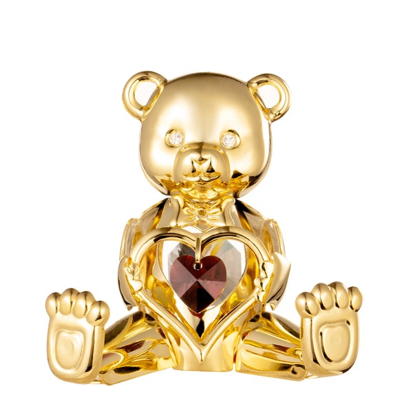 Handmade 24K gold plated teddy bear with heart shaped birthstone from Swarovski perfect sparkling eye catch birthday gift party decor