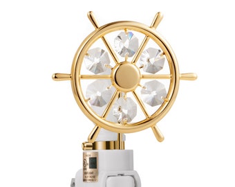 24K Gold plated captain's wheel handcrafted luxury night light decorated Swarovski crystals bedroom bathroom kids room gift premium decor