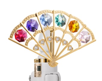 24K Gold plated oriental fan handcrafted luxury night light decorated Swarovski crystals bedroom bathroom kitchen gift premium decor