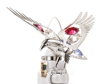 Silver plated eagle handcrafted luxury night light decorated Swarovski red white blue crystals bedroom bathroom patriotic gift premium decor