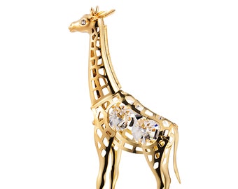 Handgemachte 24K vergoldete Giraffe handverziert mit Swarovski-Kristallen Tischdekor Ornament Figur Premium Geschenk funkelndes Interieur