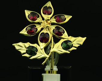 24K Gold plated poinsettia handcrafted luxury night light decorated Swarovski crystals bedroom bathroom kids room kitchen gift premium decor