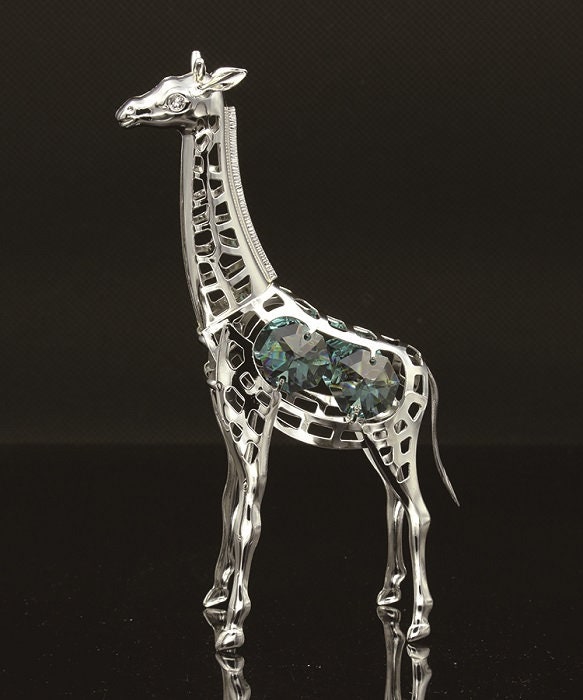 Ornament - Studded Figurine Silver-plated Giraffe Swarovski Denmark Crystal Etsy Aquamarine