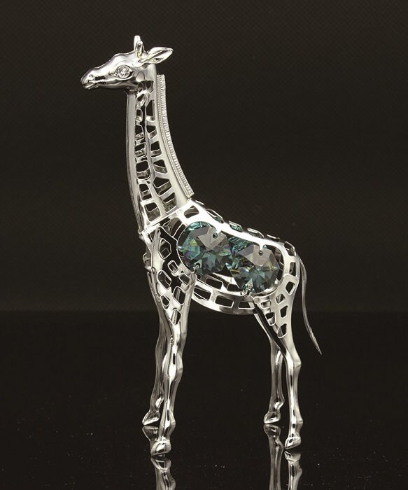 Swarovski Aquamarine Crystal Studded Silver-plated Giraffe