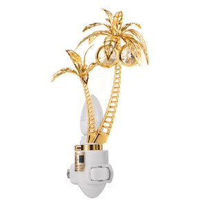 24K Gold plated palm tree handcrafted luxury night light decorated Swarovski crystals bedroom bathroom kids room kitchen gift premium decor
