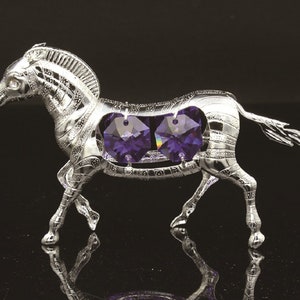 Swarovski violet crystal studded silver plated zebra figurine ornament
