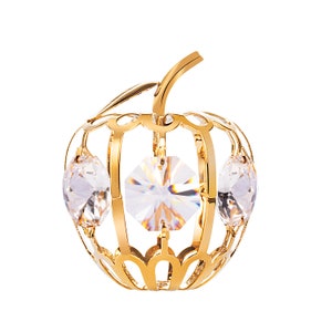 Handmade 24K gold plated apple pear hand decorated with Swarovski crystals table décor ornament figurine premium gift sparkling interior