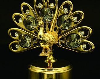 Handgemachte 24k vergoldete mechanische Spieluhr, dekoriert mit Swarovski Kristallen Geburtstagsgeschenk bedeutungsvolles Dekor