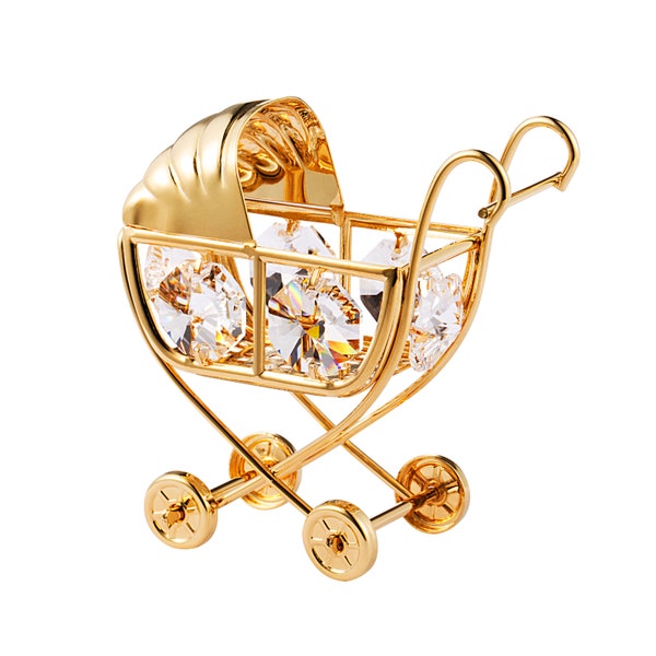 Swarovski crystal element studded 24k gold plated baby crib stroller figurine ornament