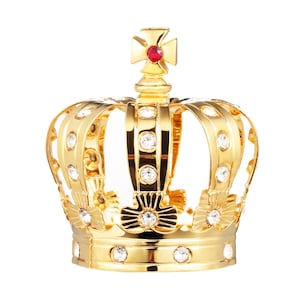 Handmade 24K gold plated Catholic crown hand decorated with Swarovski rhinestones table room décor figurine premium gift sparkling interior