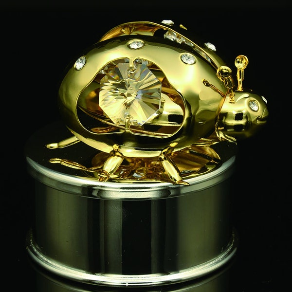 Swarovski crystal element studded 24k gold plated ladybug trinket box