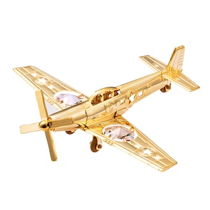 Handmade 24K gold plated war plane P51 mustang hand decorated w/ Swarovski crystals table décor figurine premium gift collector item