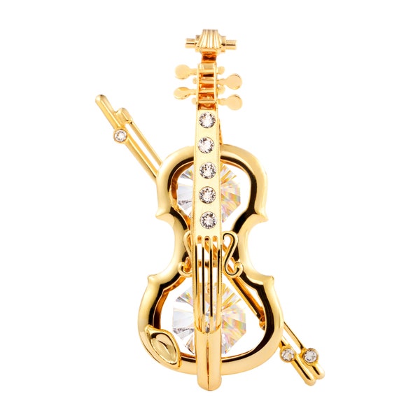 Handmade 24K gold plated violin hand decorated with Swarovski crystals table décor ornament figurine premium gift sparkling interior