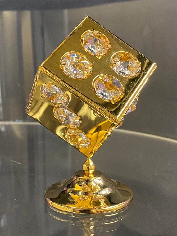 ハンドメイドの24K金メッキ回転サイコロ、スワロフスキー ハンドメイドの24K金メッキ回転サイコロ、スワロフスキー