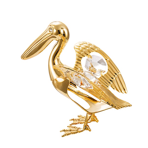 Handmade 24K gold plated pelican hand decorated with Swarovski crystals table décor ornament figurine premium gift sparkling interior