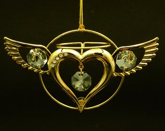 Swarovski crystal element studded 24k gold plated angel love heart figurine ornament