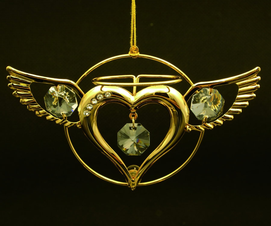 Swarovski Crystal Element Studded 24k Gold Plated Angel Love Heart