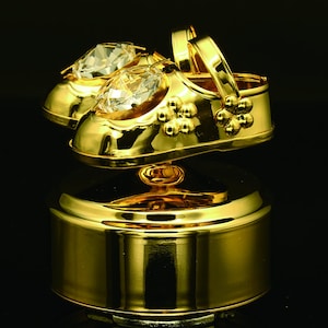 Swarovski crystal element studded 24k gold plated baby booties music box perfect baby shower gift