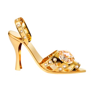 Handmade gold silver plated high heel shoe hand decorated w/ Swarovski crystals premium gift luxury sparkling interior décor collector item