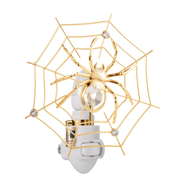 24K Gold plated spider on web handcrafted luxury night light decorated Swarovski crystals bedroom bathroom kids room gift premium decor