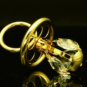 Swarovski crystal element studded 24k gold plated baby pacifier figurine ornament