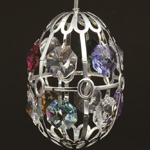 Swarovski multicolor crystal studded silver plated egg figurine ornament
