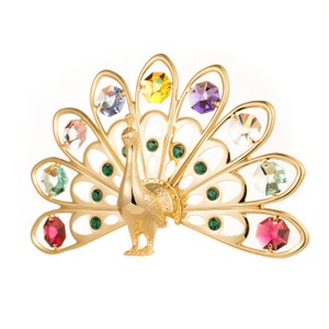 Handmade gold silver plated peacock figurine hand decorated Swarovski crystals premium gift luxury sparkling interior décor collector item