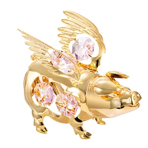 Handgemaakte verzilverde vliegende varkens beeldjes met de hand versierd Swarovski kristallen premium cadeau luxe sprankelende interieur decor verzamelaar